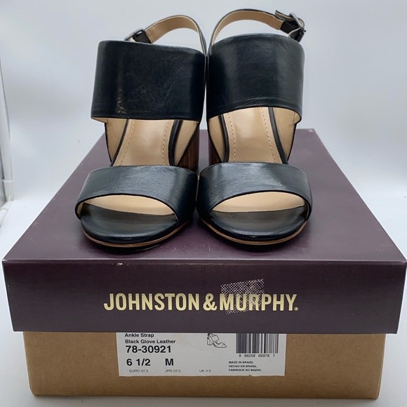 Johnston & Murphy Blaire Sandals Block Heels Black Glove Leather Size 6 1/2 - Picture 1 of 14